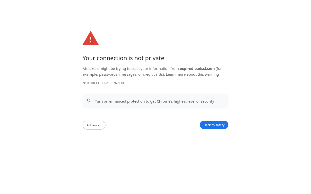 证书过期:整页红屏,错误码 NET::ERR_CERT_DATE_INVALID