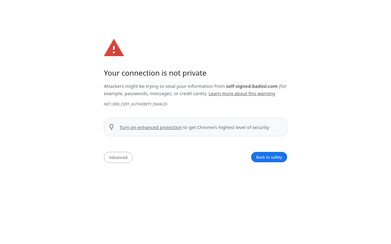 自签名证书:同样红屏,错误码 NET::ERR_CERT_AUTHORITY_INVALID
